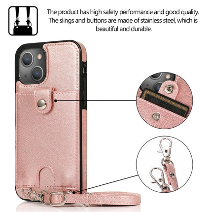 Shockproof PU Leather + TPU Protective Case with Card Slot & Lanyard For iPhone 13 mini(Rose Gold)-garmade.com