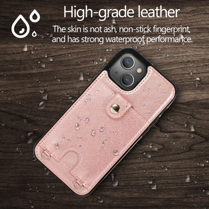 Shockproof PU Leather + TPU Protective Case with Card Slot & Lanyard For iPhone 13 mini(Rose Gold)-garmade.com