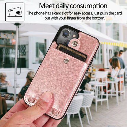 Shockproof PU Leather + TPU Protective Case with Card Slot & Lanyard For iPhone 13 mini(Rose Gold)-garmade.com