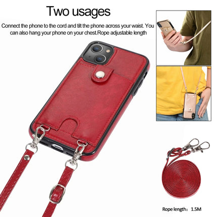 Shockproof PU Leather + TPU Protective Case with Card Slot & Lanyard For iPhone 13(Red)-garmade.com