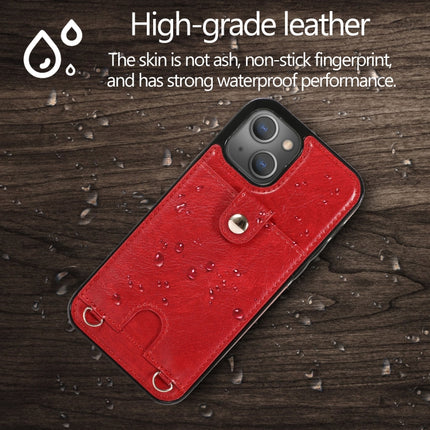 Shockproof PU Leather + TPU Protective Case with Card Slot & Lanyard For iPhone 13(Red)-garmade.com