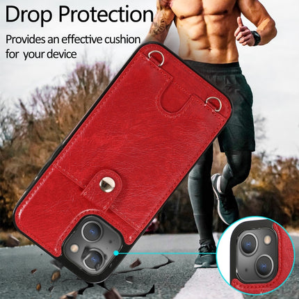 Shockproof PU Leather + TPU Protective Case with Card Slot & Lanyard For iPhone 13(Red)-garmade.com