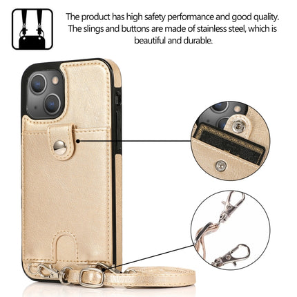 Shockproof PU Leather + TPU Protective Case with Card Slot & Lanyard For iPhone 13(Gold)-garmade.com