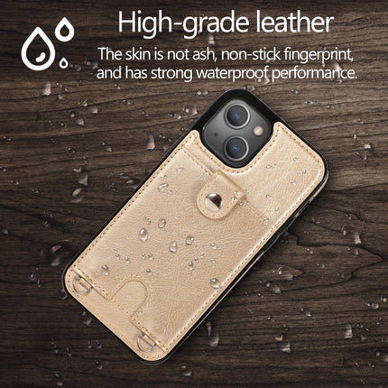Shockproof PU Leather + TPU Protective Case with Card Slot & Lanyard For iPhone 13(Gold)-garmade.com