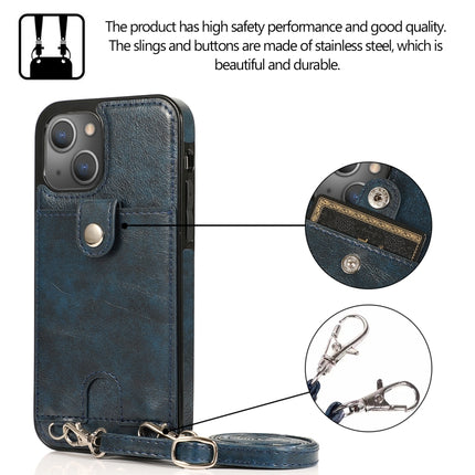 Shockproof PU Leather + TPU Protective Case with Card Slot & Lanyard For iPhone 13(Blue)-garmade.com