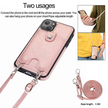 Shockproof PU Leather + TPU Protective Case with Card Slot & Lanyard For iPhone 13(Rose Gold)-garmade.com