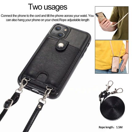 Shockproof PU Leather + TPU Protective Case with Card Slot & Lanyard For iPhone 13(Black)-garmade.com