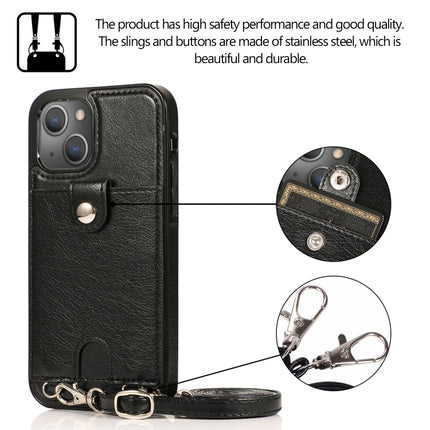 Shockproof PU Leather + TPU Protective Case with Card Slot & Lanyard For iPhone 13(Black)-garmade.com