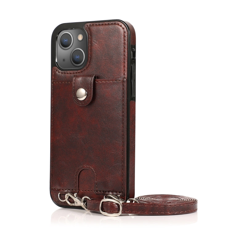 Shockproof PU Leather + TPU Protective Case with Card Slot & Lanyard For iPhone 13(Brown)-garmade.com