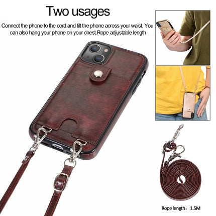 Shockproof PU Leather + TPU Protective Case with Card Slot & Lanyard For iPhone 13(Brown)-garmade.com