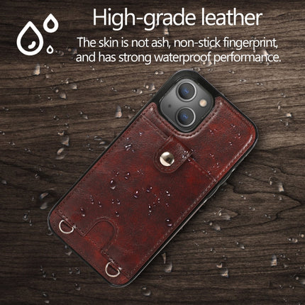 Shockproof PU Leather + TPU Protective Case with Card Slot & Lanyard For iPhone 13(Brown)-garmade.com