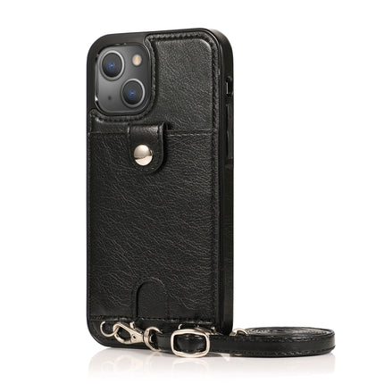 Shockproof PU Leather + TPU Protective Case with Card Slot & Lanyard For iPhone 13 Pro(Black)-garmade.com