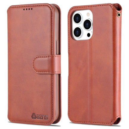 AZNS Calf Texture Horizontal Flip Leather Case with Holder & Card Slots & Wallet & Photo Frame For iPhone 13 Pro(Brown)-garmade.com