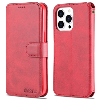AZNS Calf Texture Horizontal Flip Leather Case with Holder & Card Slots & Wallet & Photo Frame For iPhone 13 Pro(Red)-garmade.com
