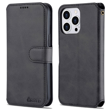 AZNS Calf Texture Horizontal Flip Leather Case with Holder & Card Slots & Wallet & Photo Frame For iPhone 13 Pro Max(Black)-garmade.com