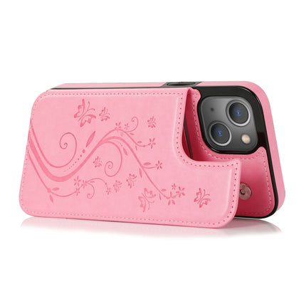 Butterflies Flowers Double Buckle PU + TPU Protective Case with Holder & Card Slots & Photo Frame For iPhone 13 mini(Pink)-garmade.com