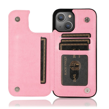 Butterflies Flowers Double Buckle PU + TPU Protective Case with Holder & Card Slots & Photo Frame For iPhone 13(Pink)-garmade.com