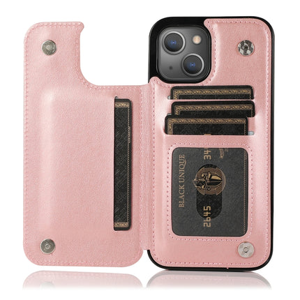 Butterflies Flowers Double Buckle PU + TPU Protective Case with Holder & Card Slots & Photo Frame For iPhone 13(Rose Gold)-garmade.com