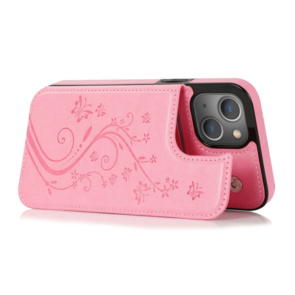 Butterflies Flowers Double Buckle PU + TPU Protective Case with Holder & Card Slots & Photo Frame For iPhone 13 Pro(Pink)-garmade.com