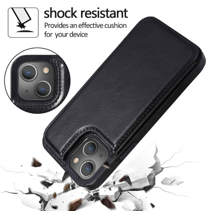 Double Buckle Shockproof PU Protective Case with Card Slots & Holder For iPhone 13(Black)-garmade.com