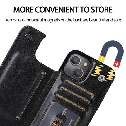 Double Buckle Shockproof PU Protective Case with Card Slots & Holder For iPhone 13(Black)-garmade.com