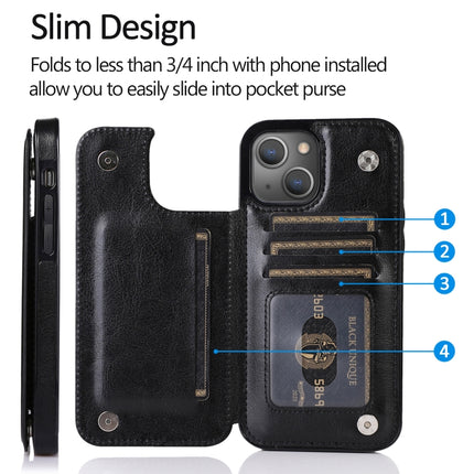 Double Buckle Shockproof PU Protective Case with Card Slots & Holder For iPhone 13(Black)-garmade.com