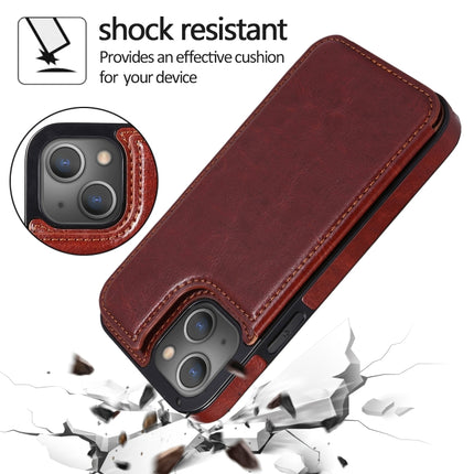Double Buckle Shockproof PU Protective Case with Card Slots & Holder For iPhone 13(Brown)-garmade.com