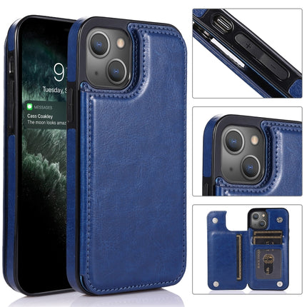 Double Buckle Shockproof PU Protective Case with Card Slots & Holder For iPhone 13(Blue)-garmade.com