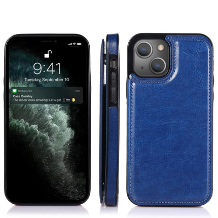 Double Buckle Shockproof PU Protective Case with Card Slots & Holder For iPhone 13(Blue)-garmade.com