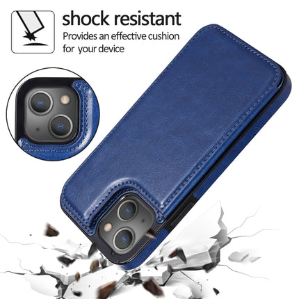 Double Buckle Shockproof PU Protective Case with Card Slots & Holder For iPhone 13(Blue)-garmade.com