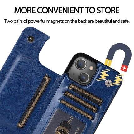 Double Buckle Shockproof PU Protective Case with Card Slots & Holder For iPhone 13(Blue)-garmade.com