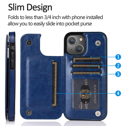 Double Buckle Shockproof PU Protective Case with Card Slots & Holder For iPhone 13(Blue)-garmade.com