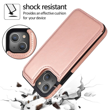 Double Buckle Shockproof PU Protective Case with Card Slots & Holder For iPhone 13(Rose Gold)-garmade.com