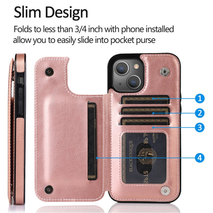 Double Buckle Shockproof PU Protective Case with Card Slots & Holder For iPhone 13(Rose Gold)-garmade.com