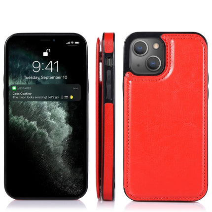 Double Buckle Shockproof PU Protective Case with Card Slots & Holder For iPhone 13(Red)-garmade.com