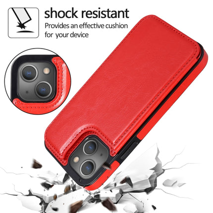 Double Buckle Shockproof PU Protective Case with Card Slots & Holder For iPhone 13(Red)-garmade.com