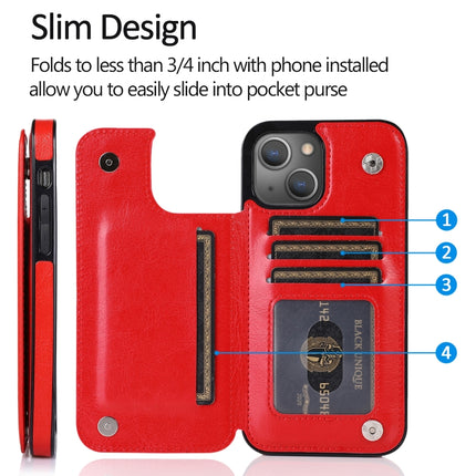 Double Buckle Shockproof PU Protective Case with Card Slots & Holder For iPhone 13(Red)-garmade.com
