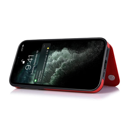 Double Buckle Shockproof PU Protective Case with Card Slots & Holder For iPhone 13(Red)-garmade.com