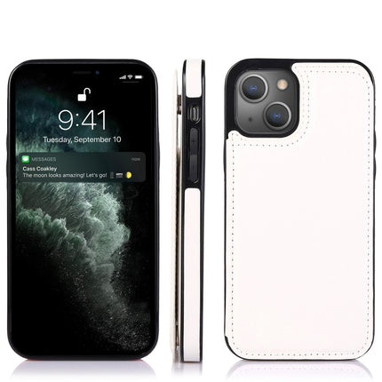 Double Buckle Shockproof PU Protective Case with Card Slots & Holder For iPhone 13(White)-garmade.com