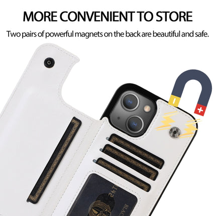 Double Buckle Shockproof PU Protective Case with Card Slots & Holder For iPhone 13(White)-garmade.com