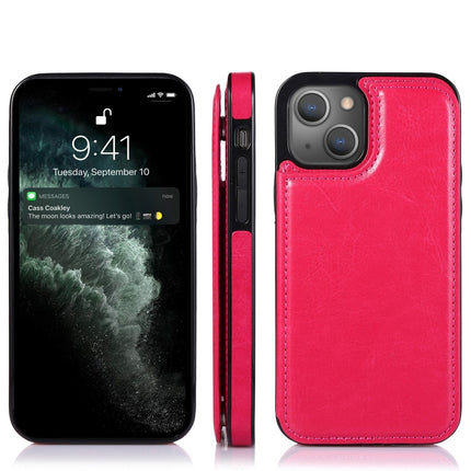 Double Buckle Shockproof PU Protective Case with Card Slots & Holder For iPhone 13(Rose Red)-garmade.com