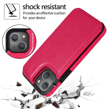 Double Buckle Shockproof PU Protective Case with Card Slots & Holder For iPhone 13(Rose Red)-garmade.com