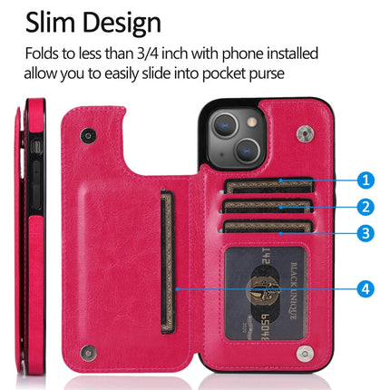 Double Buckle Shockproof PU Protective Case with Card Slots & Holder For iPhone 13(Rose Red)-garmade.com