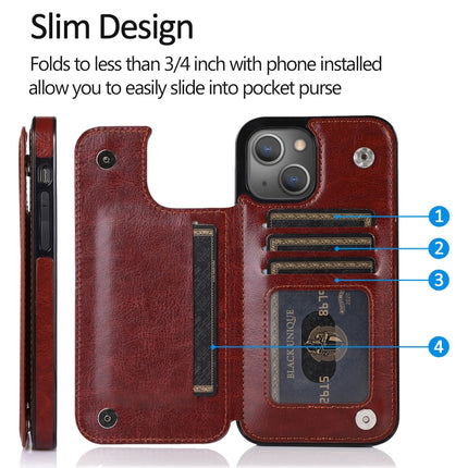 Double Buckle Shockproof PU Protective Case with Card Slots & Holder For iPhone 13 Mini(Brown)-garmade.com