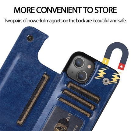 Double Buckle Shockproof PU Protective Case with Card Slots & Holder For iPhone 13 Mini(Blue)-garmade.com