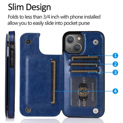 Double Buckle Shockproof PU Protective Case with Card Slots & Holder For iPhone 13 Mini(Blue)-garmade.com