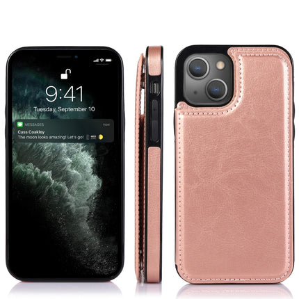 Double Buckle Shockproof PU Protective Case with Card Slots & Holder For iPhone 13 Mini(Rose Gold)-garmade.com