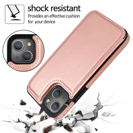 Double Buckle Shockproof PU Protective Case with Card Slots & Holder For iPhone 13 Mini(Rose Gold)-garmade.com