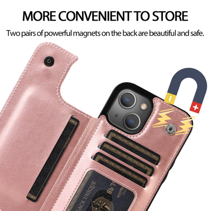 Double Buckle Shockproof PU Protective Case with Card Slots & Holder For iPhone 13 Mini(Rose Gold)-garmade.com