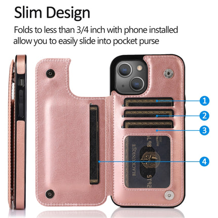 Double Buckle Shockproof PU Protective Case with Card Slots & Holder For iPhone 13 Mini(Rose Gold)-garmade.com